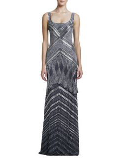 Womens Deco Beaded Scoop Neck Gown   Theia