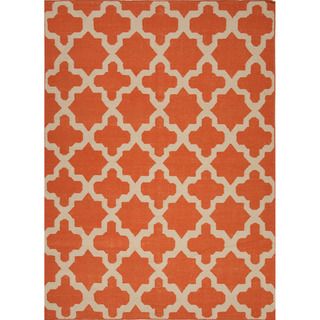 Handmade Flat weave Geometric Red/ Orange Wool Rug (36 X 56)