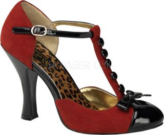 Womens Pin Up Smitten 10   Red Microsuede/Black Patent Leather High Heels