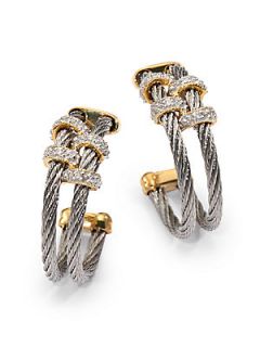 Diamond, Stainless Steel and 18K Yellow Gold Double Hoop Earrings/1.25