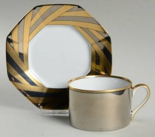 Fitz & Floyd Capri Platinee Flat Cup & Saucer Set, Fine China Dinnerware   Gold