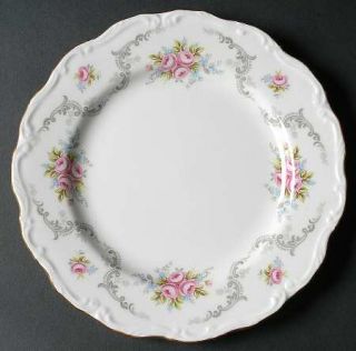 Royal Albert Tranquility Salad Plate, Fine China Dinnerware   Gray Scrolls,Pink