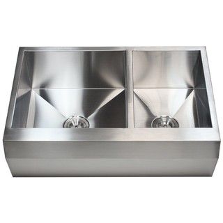 33 inch 16 Gauge Stainless Steel Farm Apron 60/ 40 Well Angled Double Bowl Kitchen Sink