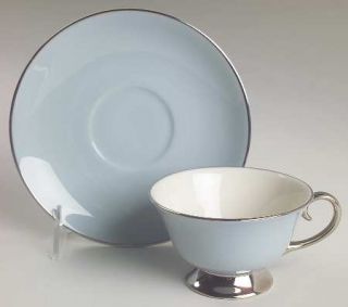 Flintridge Platinum Strata Blue (Rim) Footed Cup & Saucer Set, Fine China Dinner