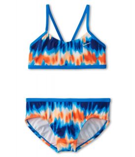 Nike Kids Motion Blur V Back Bra And Brief Girls Swimwear Sets (Blue)