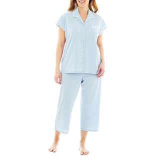Earth Angels Short Sleeve Shirt and Pants Pajama Set, Blue, Womens