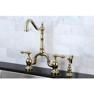 Victorian High Spout Polished Brass Bridge Double handle Kitchen Faucet