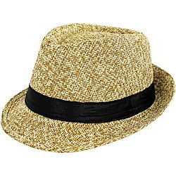 Faddism Mens Tan Woven Fedora Hat (100 percent polyesterFit 57 58cm (equivalent to medium size))