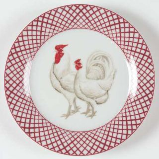 Home Essentials Rooster Salad Plate, Fine China Dinnerware   Red Crisscross Bord
