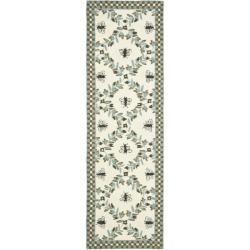 Hand hooked Bees Ivory/ Blue Wool Rug (26 X 12)