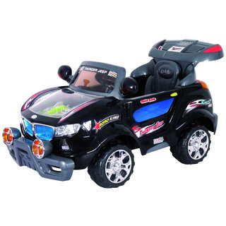 Best Ride On Cars Black Thunder Ride on Jeep (BlackDimensions 52 inches long x 28 inches wide x 28 inches highWeight 42 poundsWeight capacity 60 poundsBattery type 6V 10 AmpBattery running time 1 1/2 2 HoursCharging time 3 4 hoursAccessories include