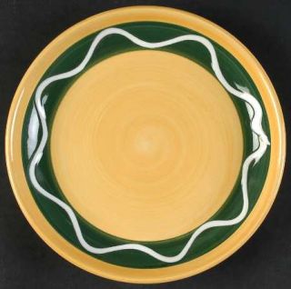 Furio Fuo37 Salad Plate, Fine China Dinnerware   Yellow Body,Green Band,White Li