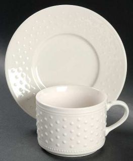 Oneida Dotty Flat Cup & Saucer Set, Fine China Dinnerware   All White,Embossed D
