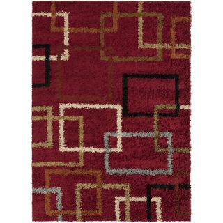 Red Squares Venetian Red Area Shag Rug (2 X 3)