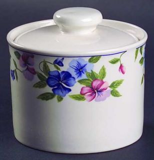 Sakura Freesia Sugar Bowl & Lid, Fine China Dinnerware   Blue & Purple Flowers O