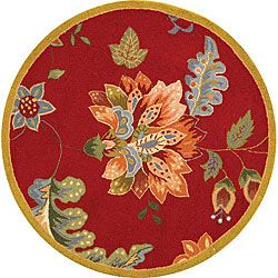 Hand hooked Botanical Red Wool Rug (3 Round)