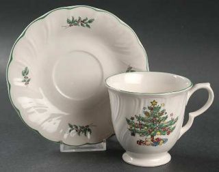 Nikko Happy Holidays Footed Cup & Saucer Set, Fine China Dinnerware   Christmas