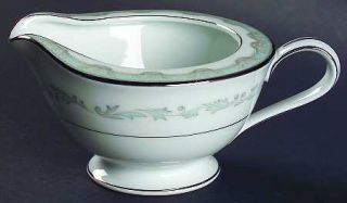 Noritake Margaret Creamer, Fine China Dinnerware   Green Band W/Leaves, Green Sc