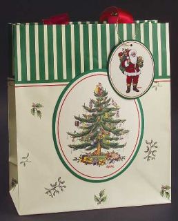 Spode Christmas Tree Green Trim Large Paper Gift Bag, Fine China Dinnerware   Ne