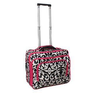 World Traveler Damask With Pink Rolling Laptop Friendly Business Case (Black and white damask print with pink trimDual gusset designPockets 2Spacious top zip main compartment fully padded and ideal for laptopsComputer Sleeve Size 12 inches high x 16 inc