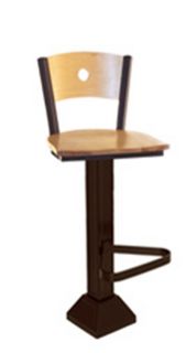 Vitro Wooden Moon Back Pedestal Barstool w/ 1.25 in Pulled Swivel Seat