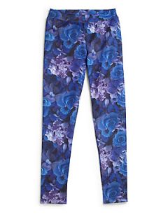 Dirtee Hollywood Girls Flower Print Leggings   Purple Blue