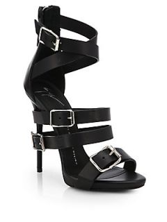 Giuseppe Zanotti Leather Wrap Heel Sandals   Black