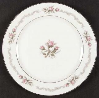 Mikasa First Love Dinner Plate, Fine China Dinnerware   Pink Roses,Gray Scrolls