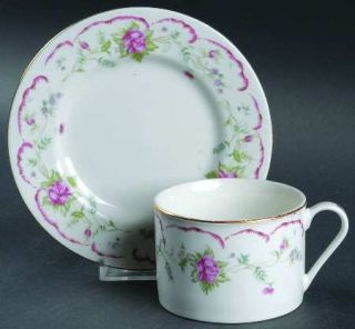 Tabletops Unlimited Romance Flat Cup & Saucer Set, Fine China Dinnerware   Pink&