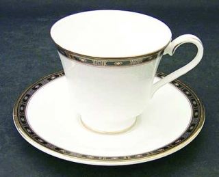 Royal Doulton Monaco Footed Cup & Saucer Set, Fine China Dinnerware   Black Band