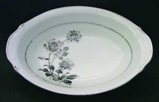 Yamaka Nocturne 10 Oval Vegetable Bowl, Fine China Dinnerware   Gray/Pink Roses