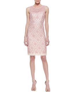 Womens Sleeveless Illusion Bodice Cocktail Dress, Pink   Kay Unger New York