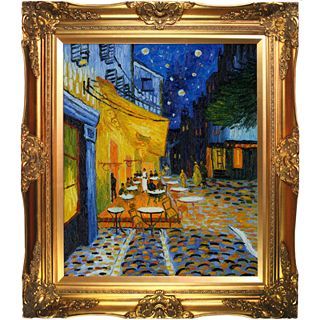 Cafe Terrace at Night Framed Canvas Wall Art