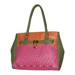 Womens Blingalicious Color Block Ostrich Handbag Q1312 Pink