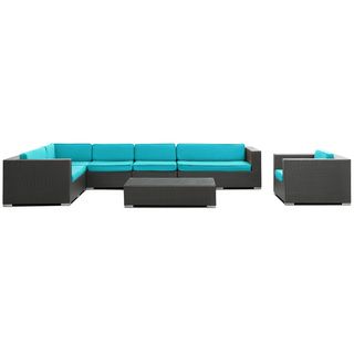 Palm Springs Outdoor Rattan 7 piece Set In Espresso With Turquoise Cushions