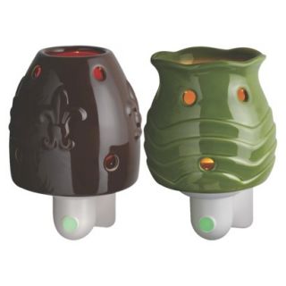 Wax Free Night Lights Set 2 Extra Fragrance Disks included   Brown and Green
