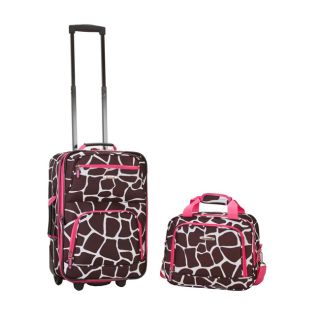 Rockland Expandable Pink Giraffe 2 piece Lightweight Carry on Luggage Set