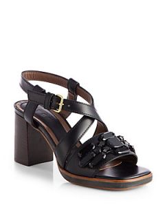 Marni Jeweled Leather Sandals   Black