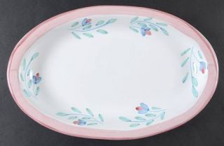 Caleca Pink Garland 14 Oval Serving Platter, Fine China Dinnerware   Pink Borde