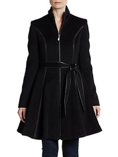 Belted Wool Swing Coat   Black