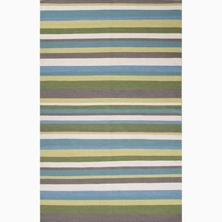 Hand made Green/ Blue Wool Easy Care Rug (2x3)