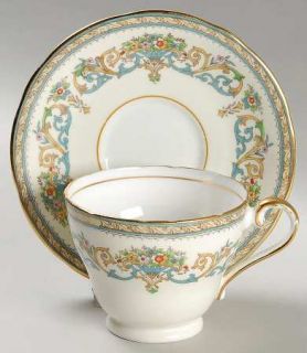 John Aynsley Henley (Scalloped,Gold Trim) Footed Cup & Saucer Set, Fine China Di
