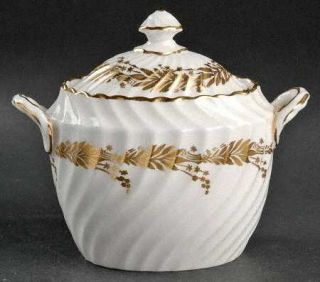 John Aynsley Kent Sugar Bowl & Lid, Fine China Dinnerware   Gold Leaves And Flow