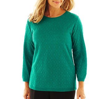 Alfred Dunner 3/4 Sleeve Metallic Sweater, Green, Womens