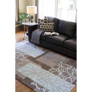 Hand tufted Retro Chic Grey Floral Squares Rug (36 X 56)
