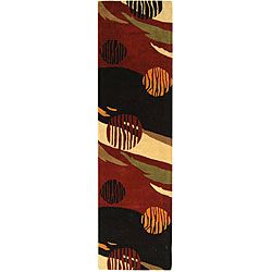Handmade Twilight Black/ Red N. Z. Wool Runner (26 X 10) (BlackPattern GeometricMeasures 0.625 inch thickTip We recommend the use of a non skid pad to keep the rug in place on smooth surfaces.All rug sizes are approximate. Due to the difference of monit
