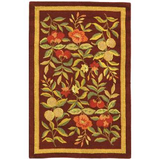 Hand hooked Botanical Burgundy Wool Rug (18 X 26)