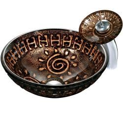 Aztec Vessel Sink In Mosaic Browns With Waterfall Faucet