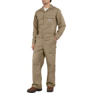Carhartt Flame Resistant Twill Unlined Coverall   Khaki, 46in. Waist, Short