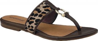 Womens Sperry Top Sider Carlin   Leopard Pony/Brown Patent Thong Sandals